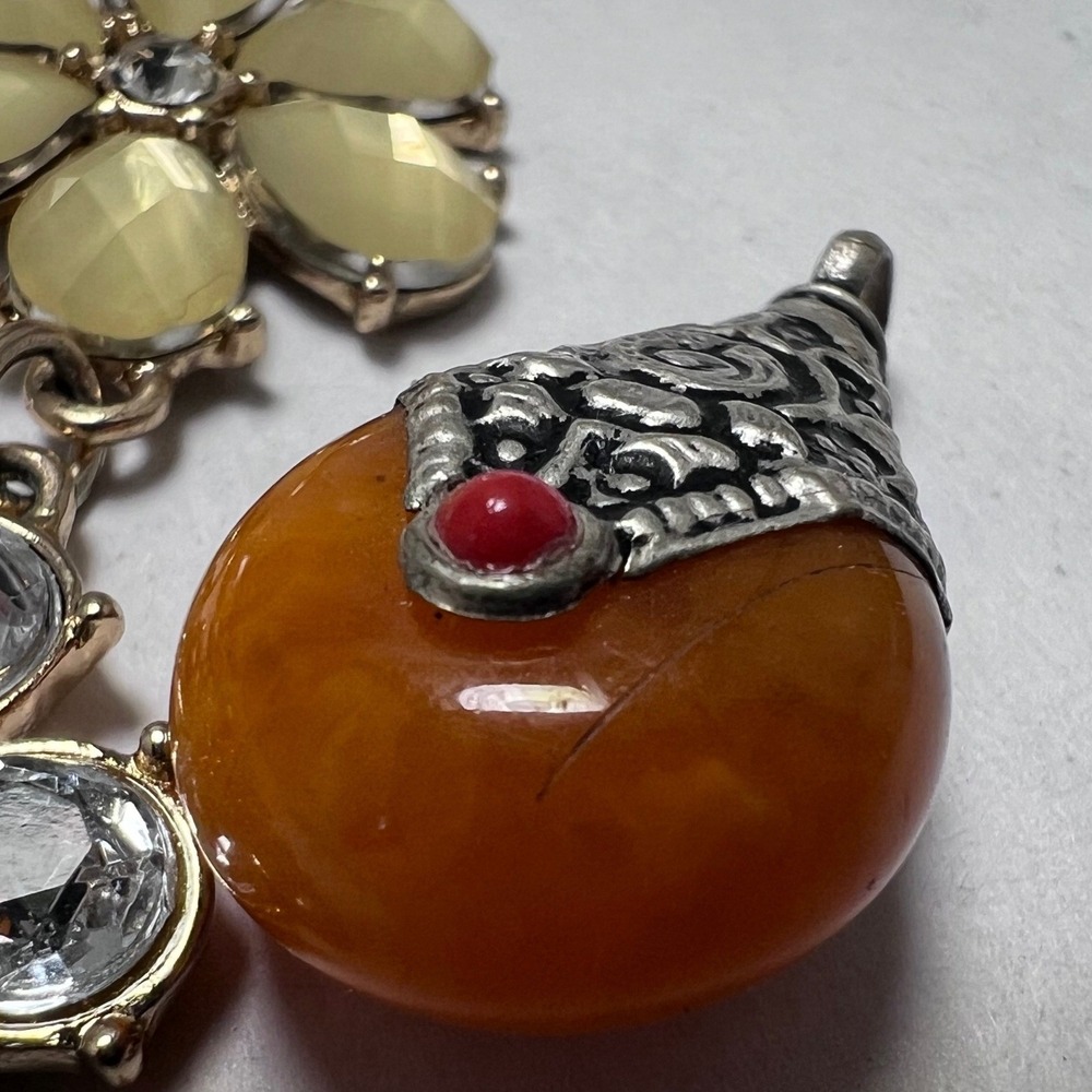 vtg - Modern Jewelry Orange Flowercore Bib Necklace Enamel Earrings Bangle‎ Cuff - Picture 12 of 16